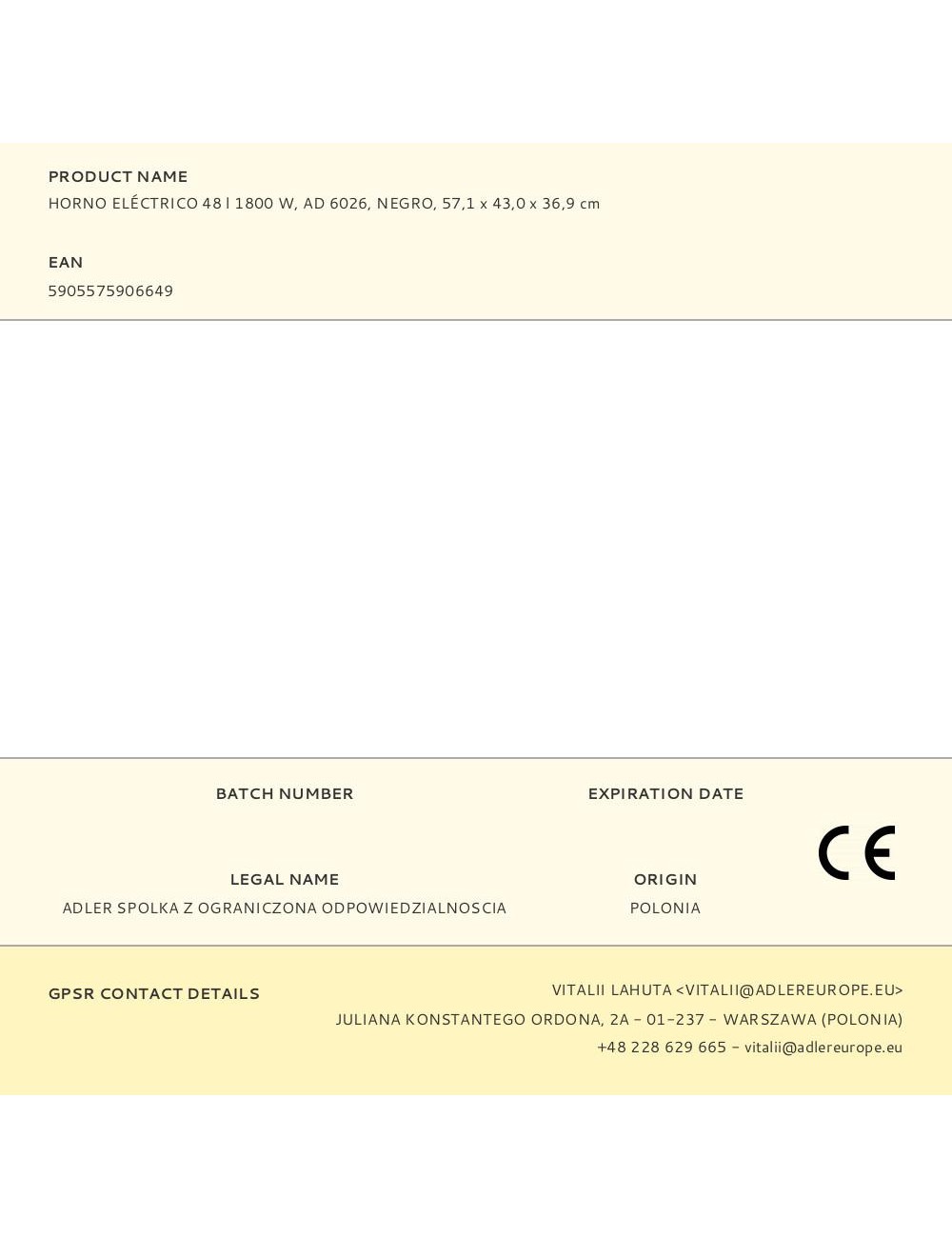 Horno eléctrico ad 6026 1800 w 48 l