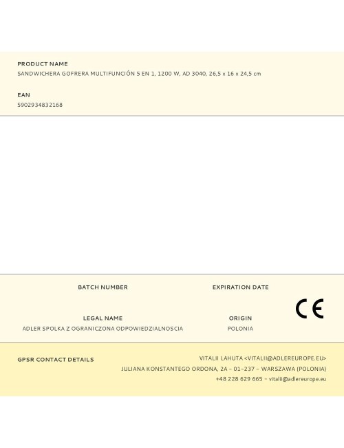 Sandwichera multifunción 5 en 1 ad 3040 1200 w