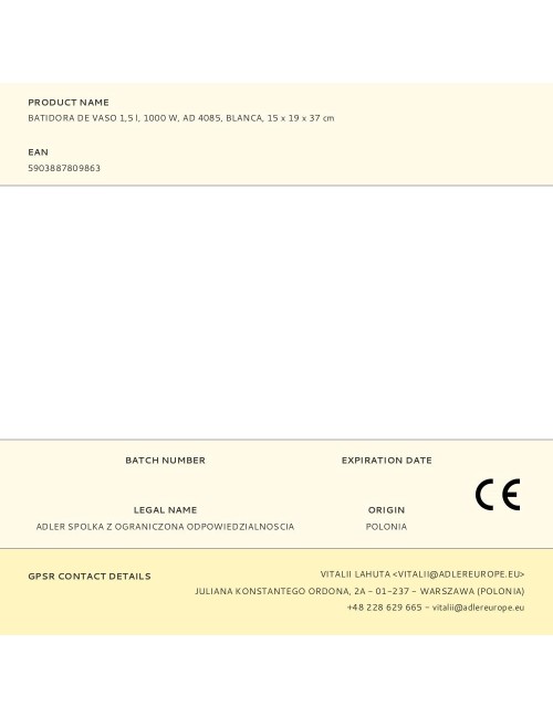 Batidora de vaso ad 4085, 1000 w, 1,5 l