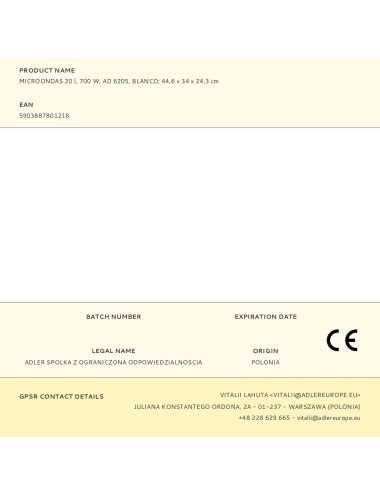 Microondas ad 6205, 700 w, 20 l