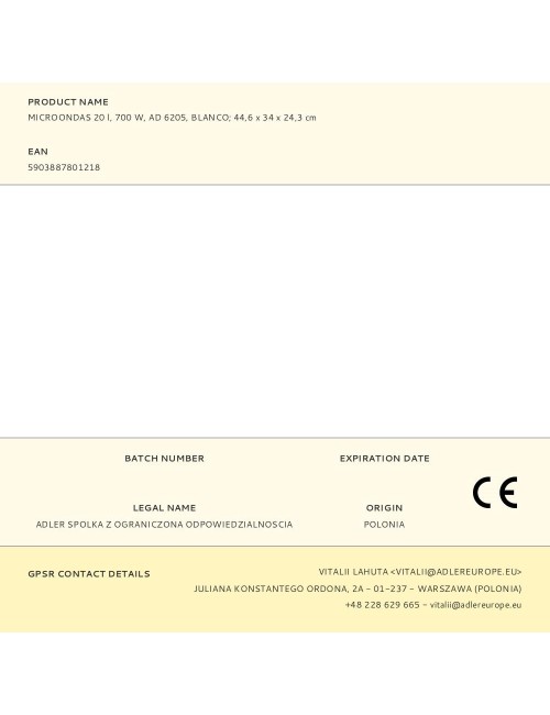 Microondas ad 6205, 700 w, 20 l