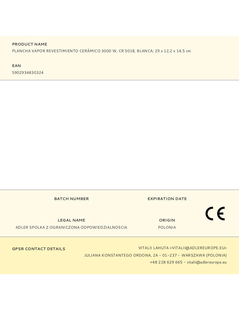 Plancha de vapor cr 5018, revestimiento cerámico, 3000 w