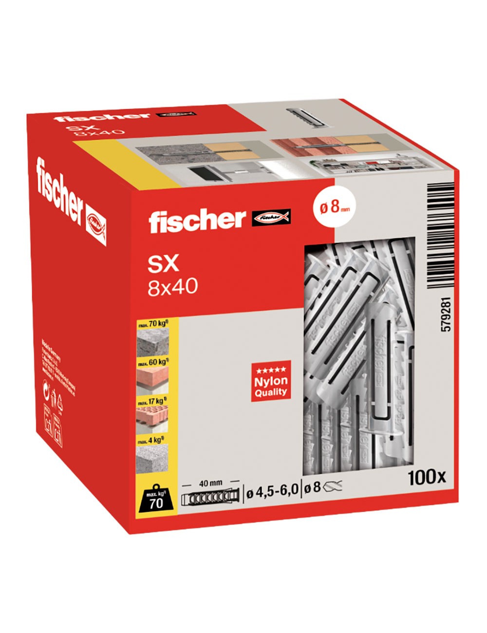 Taco sx ø8 x 40 mm, caja 100 uds