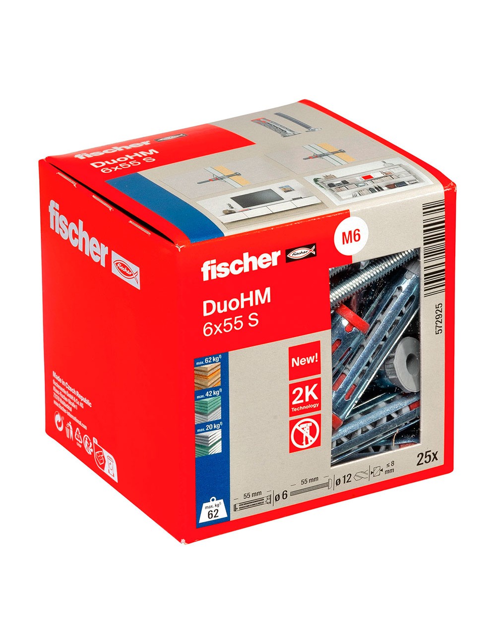 Tacos duo hm ø6 x 55 mm + tornillos ø12 x 55 mm , caja 25 uds