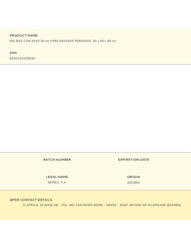 Big bag con asas 30 cm para envases perdidos, 90 x 90 x 90 cm