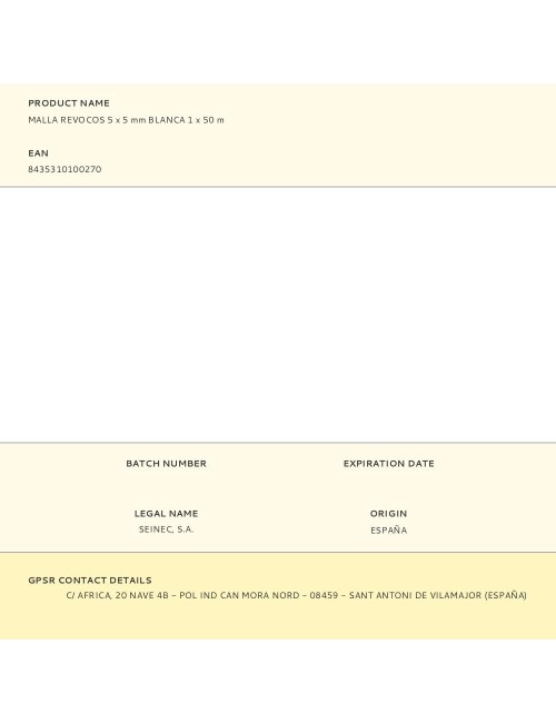 Malla revoco yeso 5 x 5 mm, blanca, 1 x 50 m