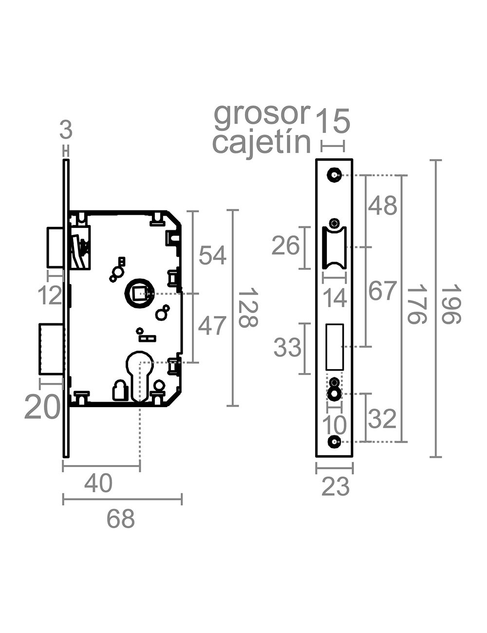 Cerradura embutir c/c cre04 40/47 mm latonado