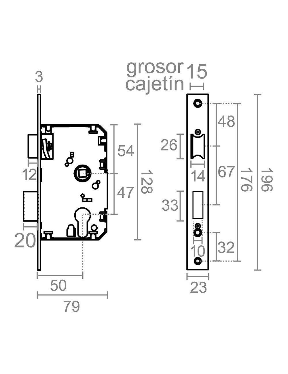 Cerradura embutir c/c cre04 50/47 mm latonado