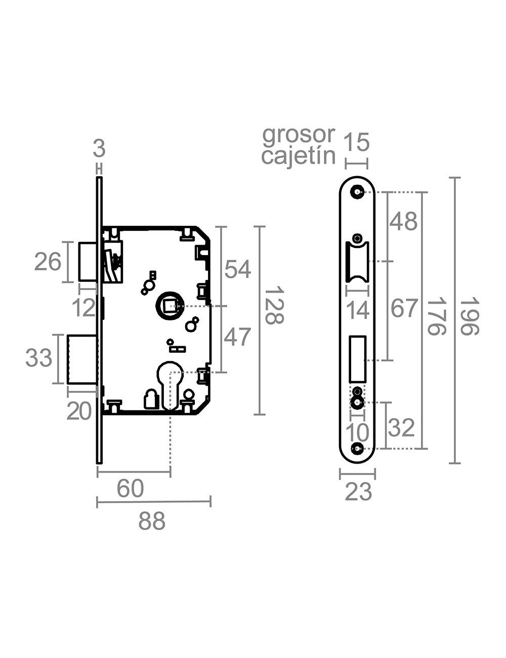 Cerradura embutir c/r cre03 60/47 mm latonado