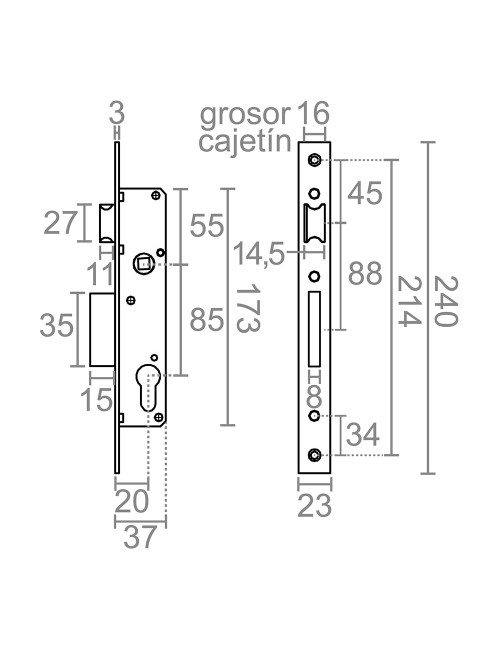 Cerradura embutir c/c cre08 20/85 mm inox