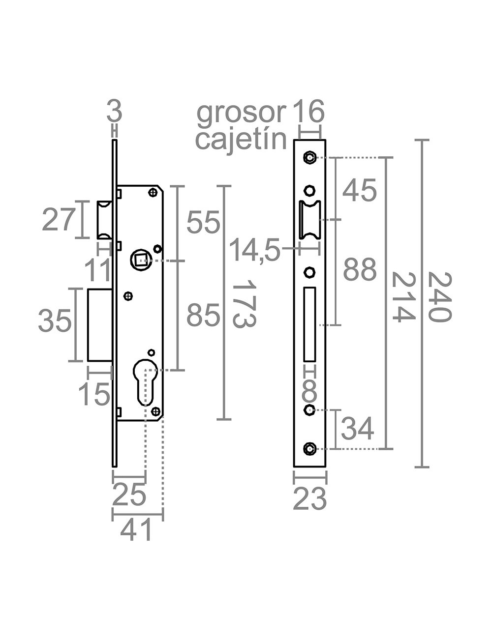 Cerradura embutir c/c cre08 25/85 mm inox