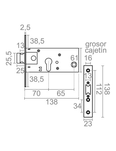 Cerradura embutir cre01 70 mm inox