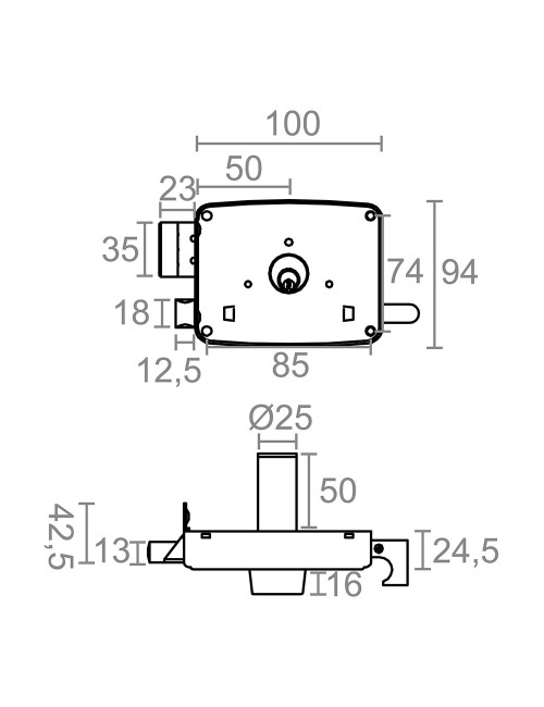 Cerradura sobreponer crs02 dcha 50 x 100 mm pintado oro