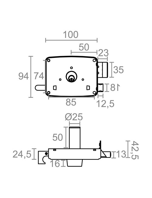 Cerradura sobreponer crs02 izquierda 50 x 100 mm pintado oro