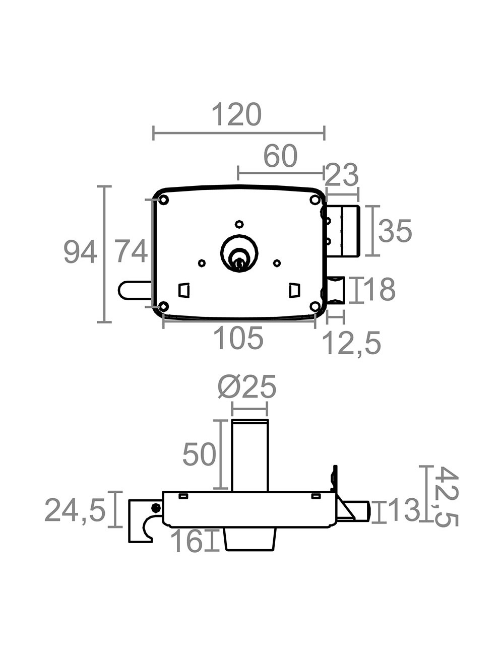 Cerradura sobreponer crs02 izda 60 x 120 mm pintado oro
