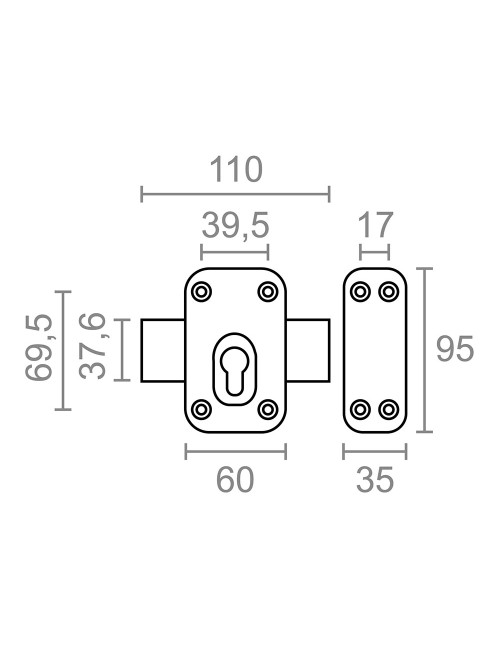 Cerrojo sobreponer sin cilindro crr16 pintado gris