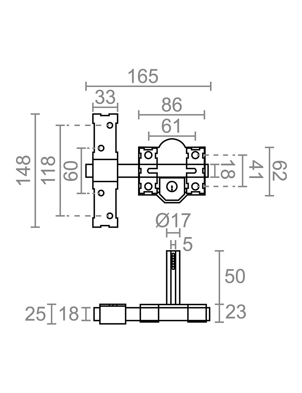 Cerrojo sobreponer crr09 86l/50 mm pintado gris