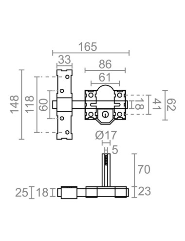Cerrojo sobreponer crr09 86l/70 mm pintado gris