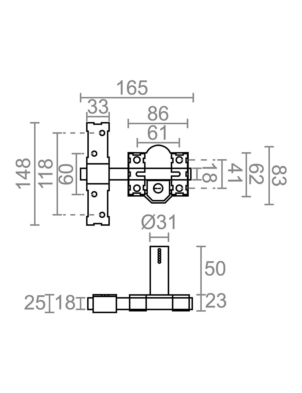 Cerrojo sobreponer crr11 86l/50 mm pintado gris