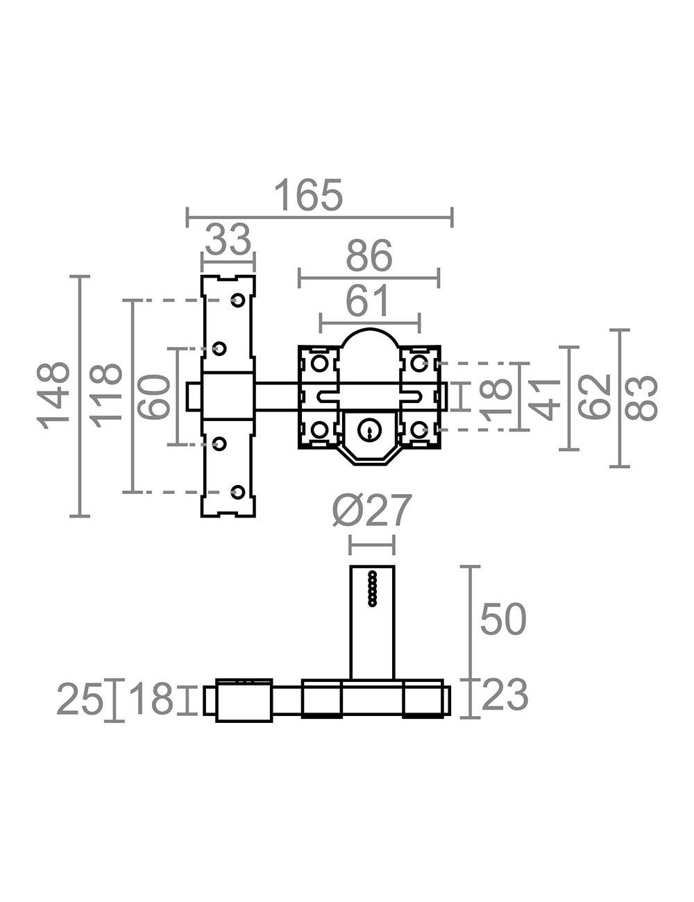 Cerrojo sobreponer crr13 86l/50 mm pintado gris