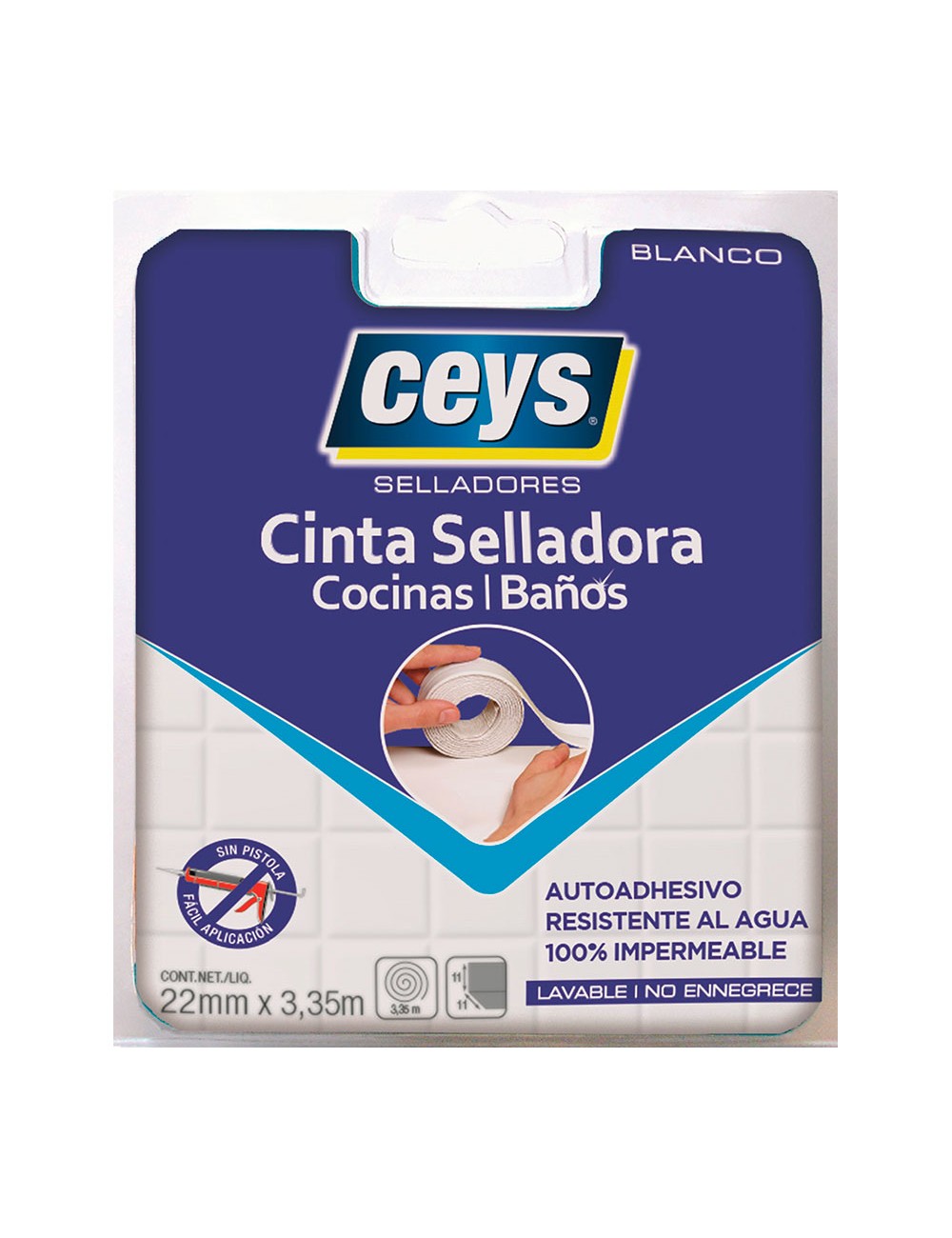 Cinta selladora para cocinas y baños, blanco, 22 mm x 3,35 m