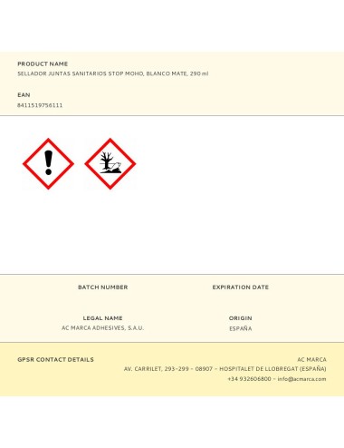 Sellador juntas sanitarios stop moho, blanco mate, 290 ml