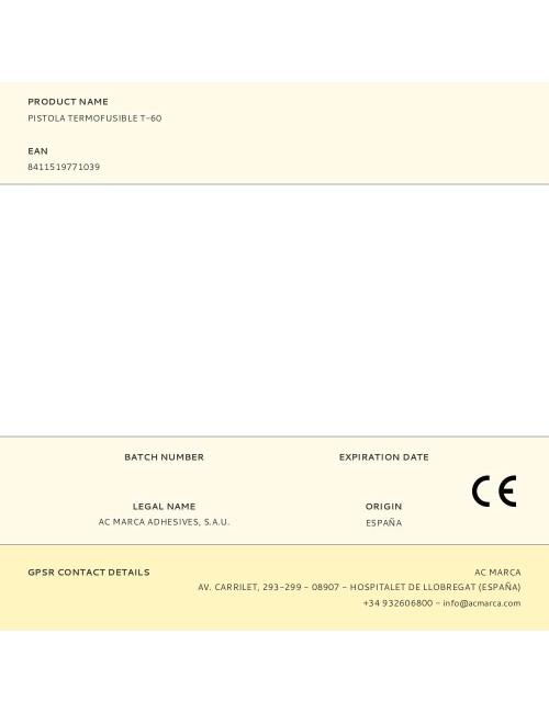 Pistola termofusible t-60, para barras de ø11 mm
