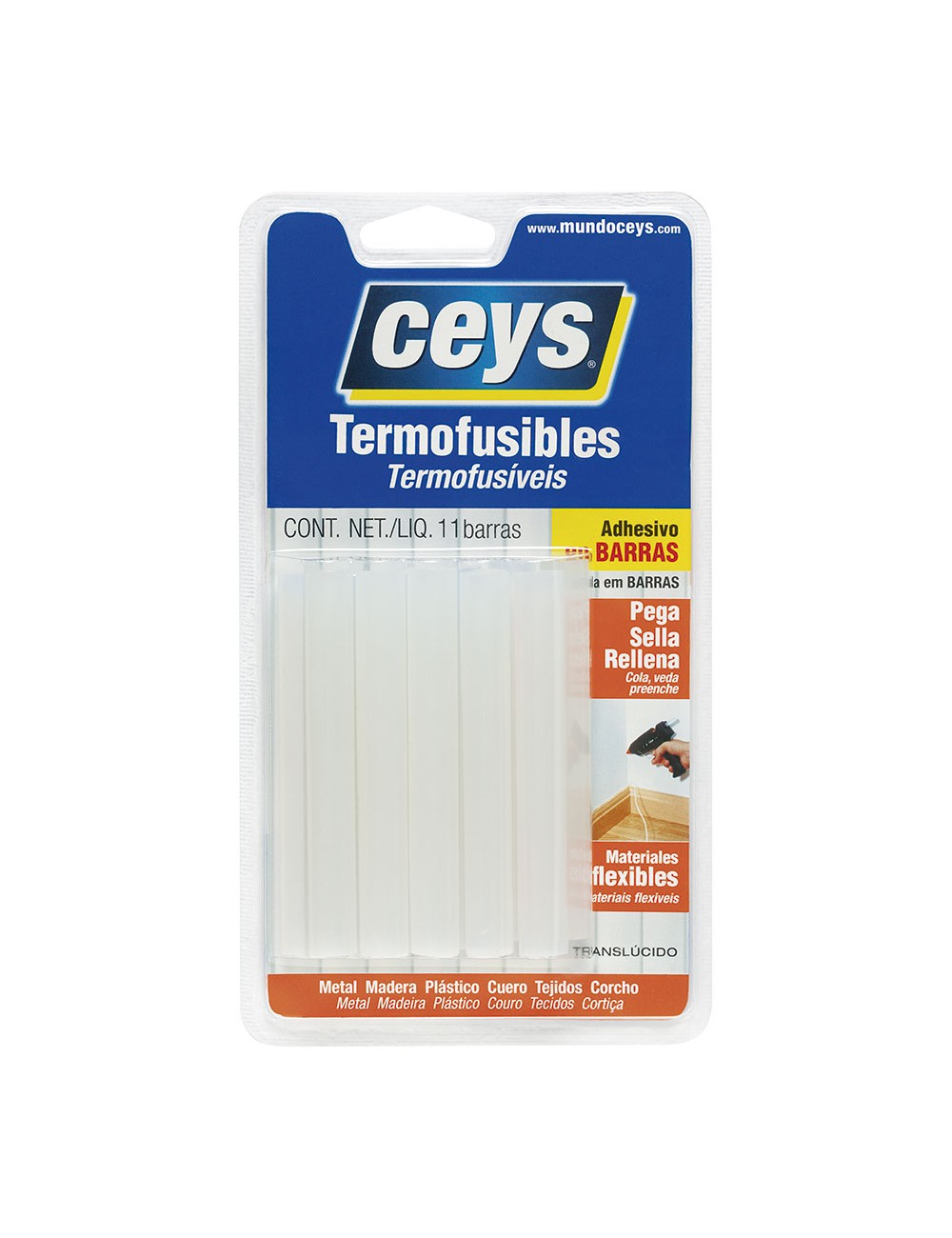 Barra de cola termofusible translúcido ø11 x 90 mm, 11 uds