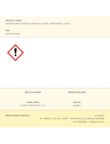 Adhesivo pro de montaje montack turbo transparente 290 ml