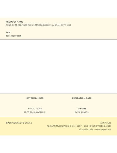 Paño de microfibra para limpieza de coche 35 x 35 cm, set 3 uds