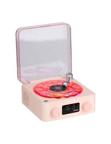 Altavoz bluetooth en forma de tocadiscos, con reloj, ruido blanco y luz rgb, colores surtidos