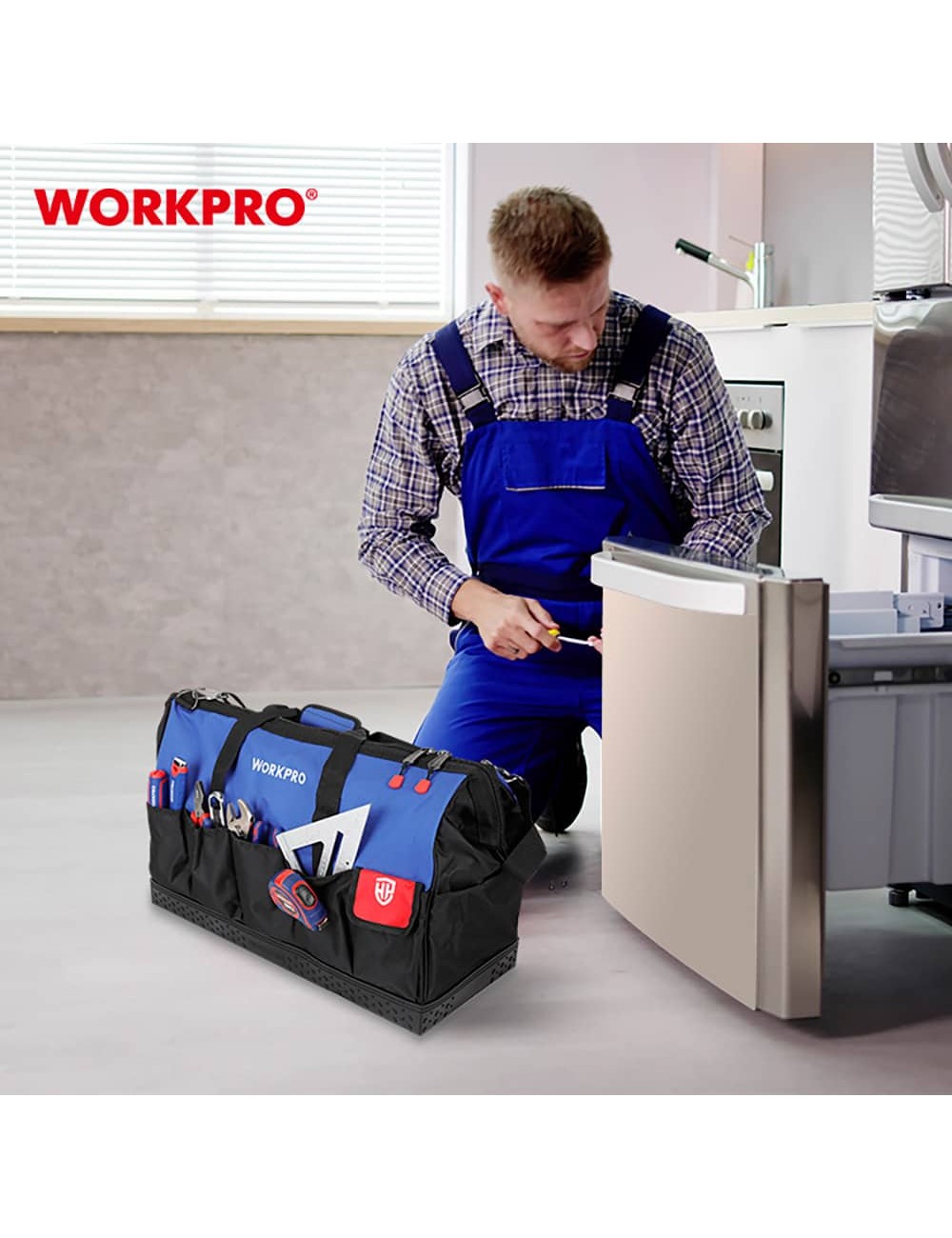 Bolsa de herramientas con cremallera con base impermeable 60 x 26 x 40 cm