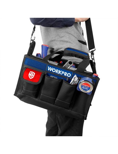 Bolsa de herramientas con correa, caja divisora y múltiples bolsillos, 39 x 22 x 29 cm