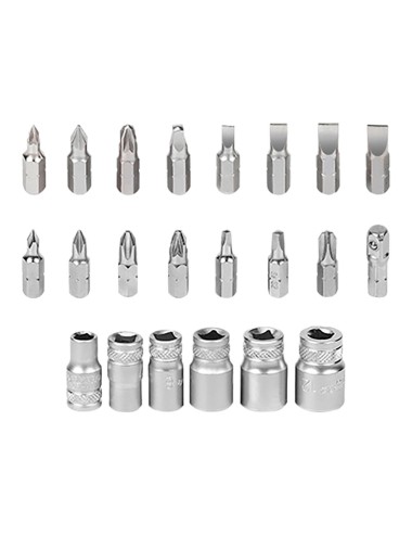 Mini carraca, juego 24 puntas y vasos de 1/4"