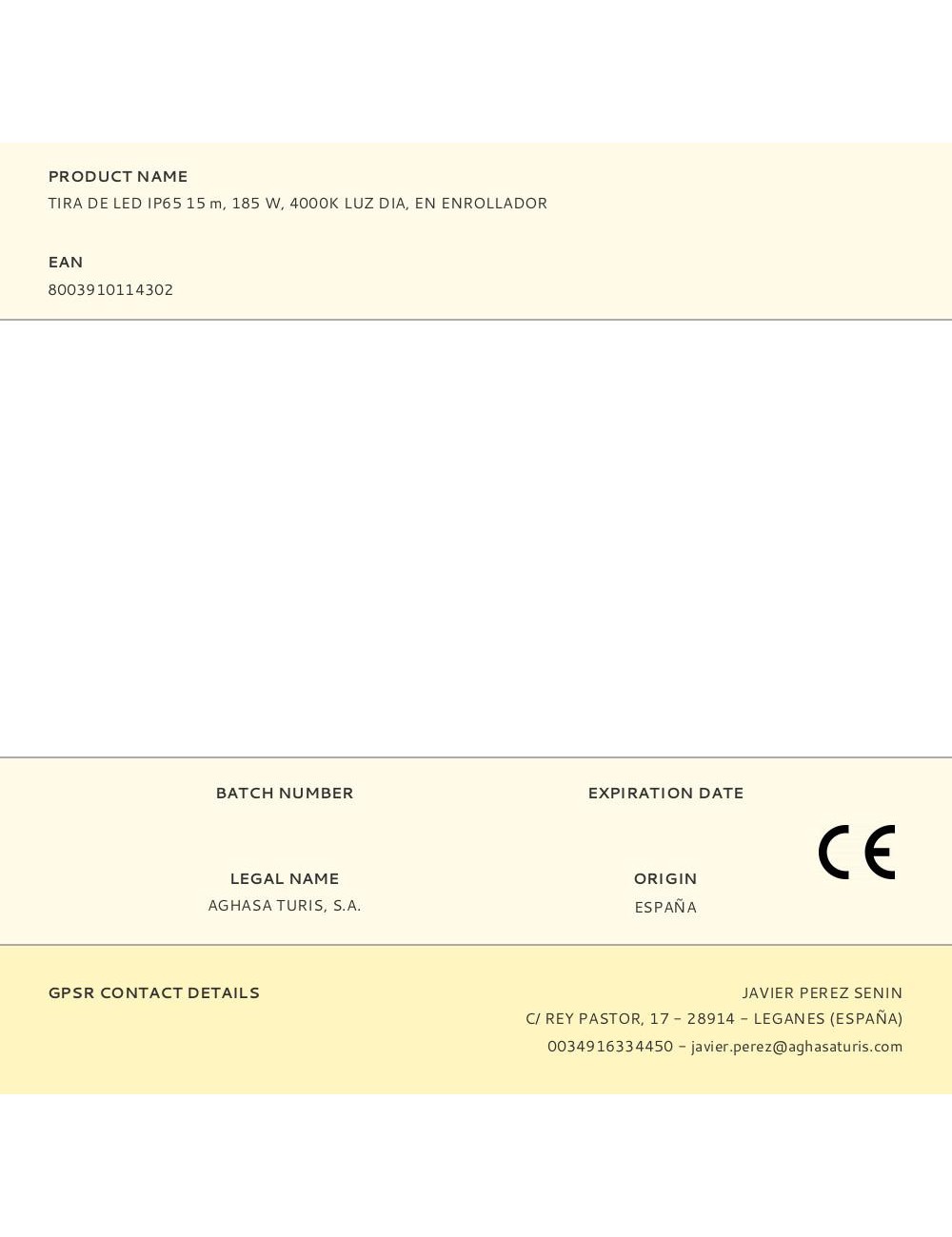 Tira de led ip65 15 m, 185 w, 4000 k luz día, en enrollador