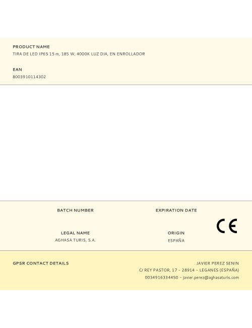 Tira de led ip65 15 m, 185 w, 4000 k luz día, en enrollador