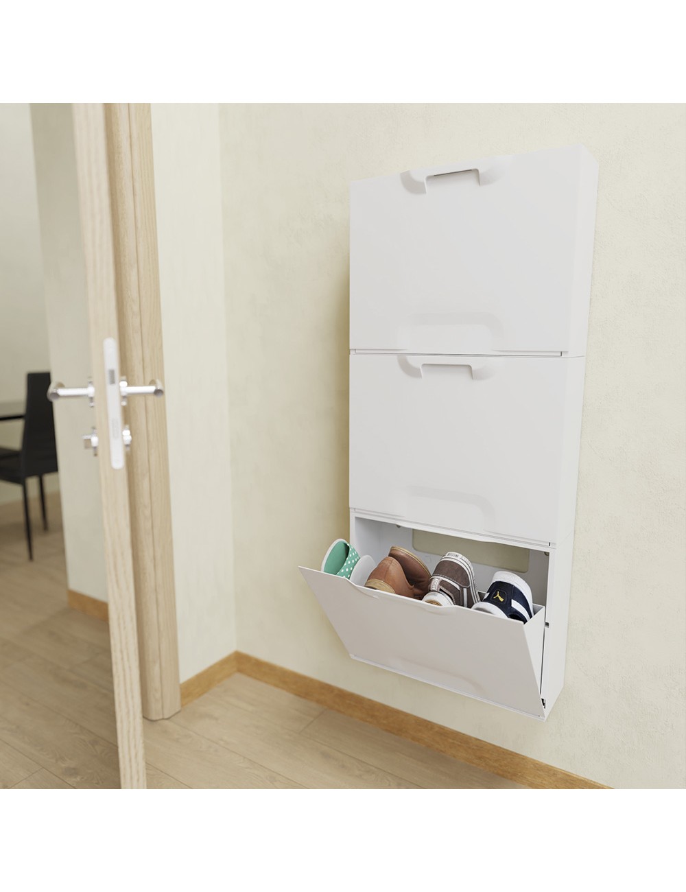 Zapatero apilable de polipropileno blanco 51 x 17,3 x 40,1 cm