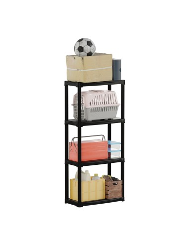 Estantería línea tempo con 4 estantes de polipropileno negro, 60 x 30 x 133 cm