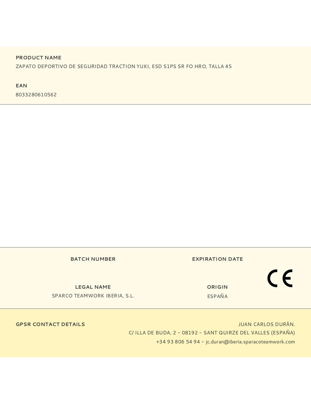 Zapato deportivo de seguridad traction yuki, esd s1ps sr fo hro, talla 45