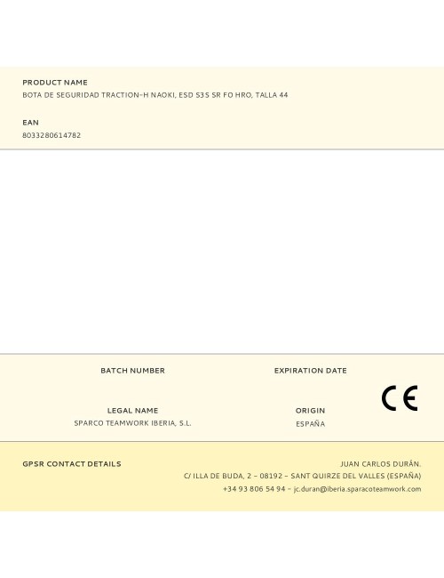 Bota de seguridad traction-h naoki, esd s3s sr fo hro, talla 44
