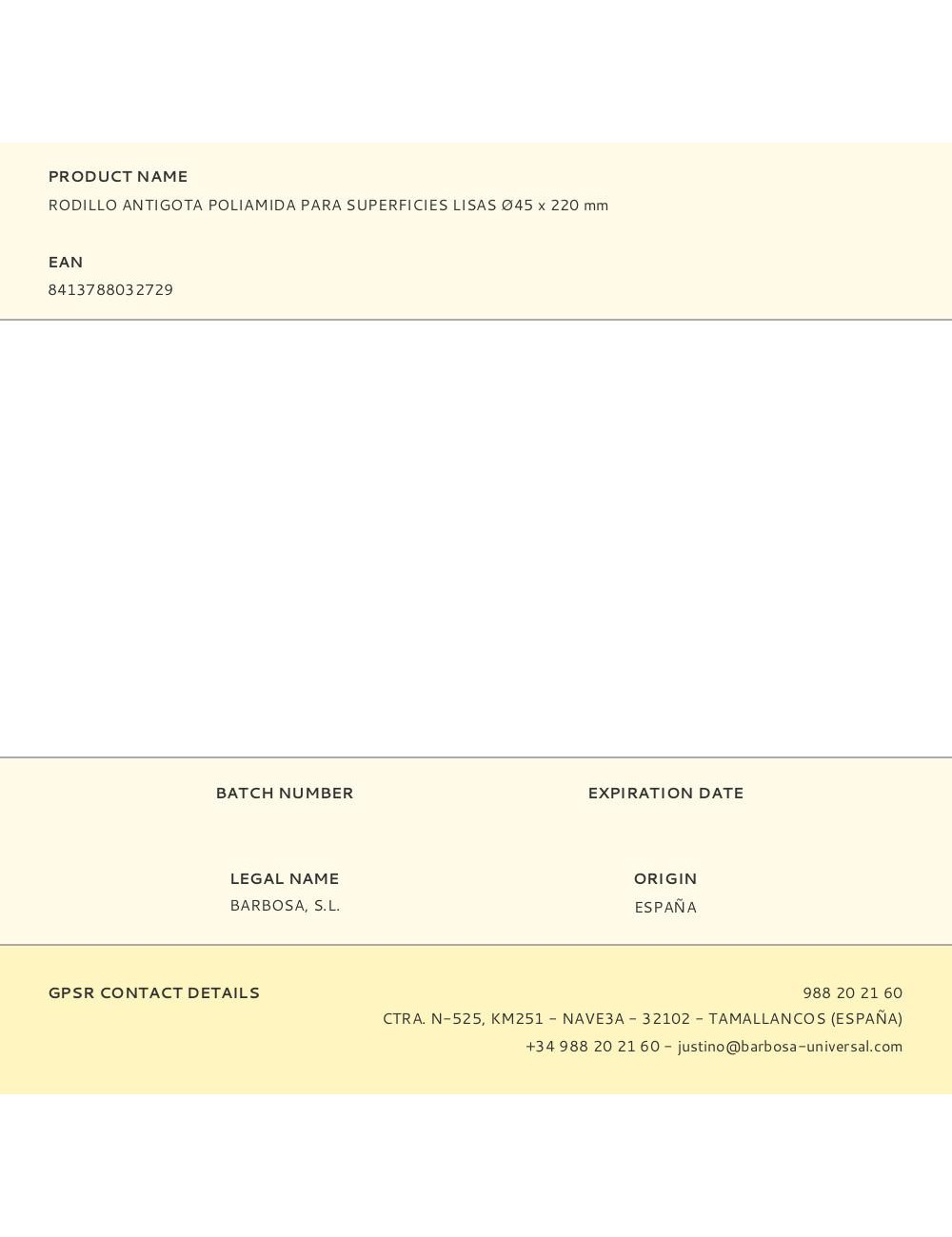 Rodillo poliamida antigoteo para superficies lisas ø45 x 220 mm