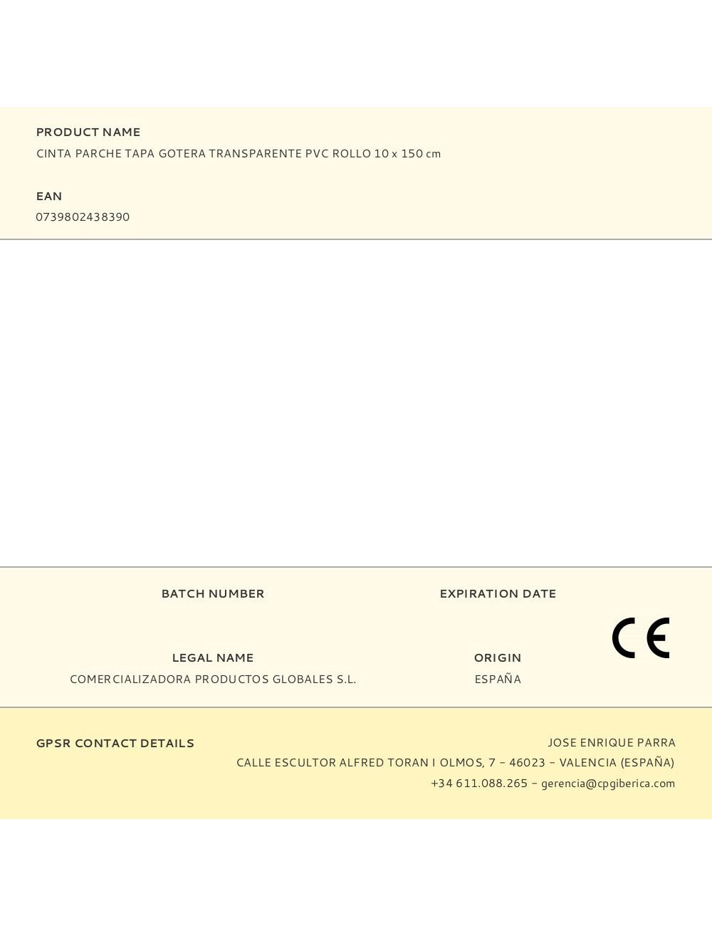 Cinta parche tapa gotera transparente pvc rollo 10 x 150 cm