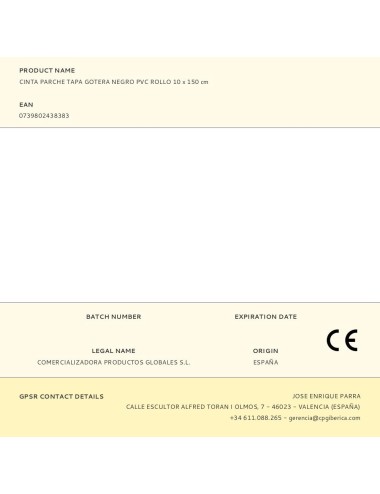 Cinta parche tapa gotera negro pvc rollo 10 x 150 cm