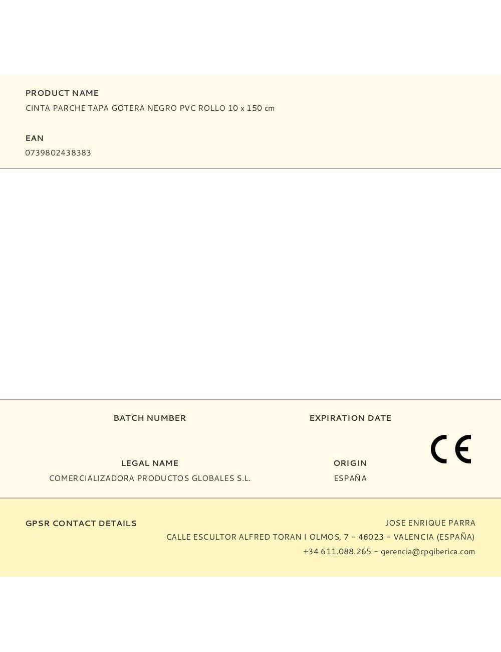 Cinta parche tapa gotera negro pvc rollo 10 x 150 cm