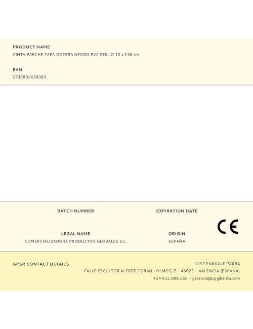 Cinta parche tapa gotera negro pvc rollo 10 x 150 cm