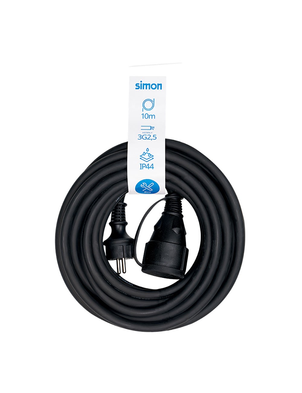 Prolongador profesional 10 m, ip44, h07rn-f 3 g 2,5 mm, 1 toma con tapa, 16 a 250 v~, negro
