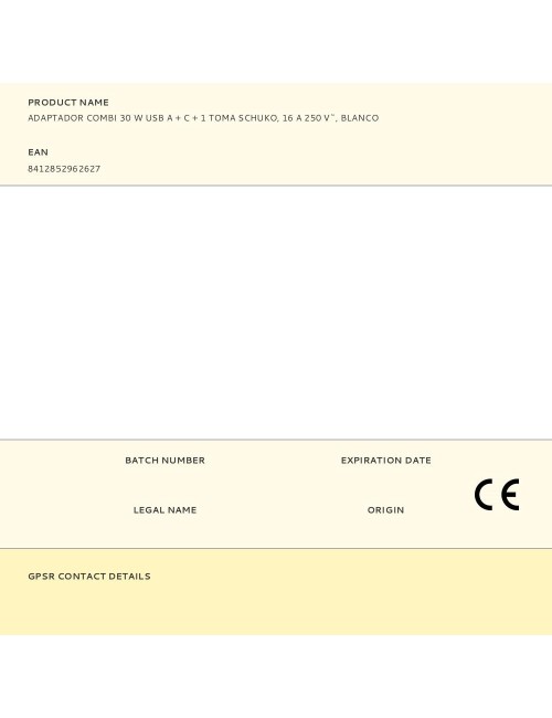 Adaptador combi 30 w usb a + c + 1 toma schuko, 16 a 250 v~, blanco