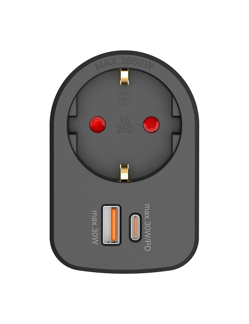 Adaptador combi 30 w usb a + c + 1 toma schuko, 16 a 250 v~, negro