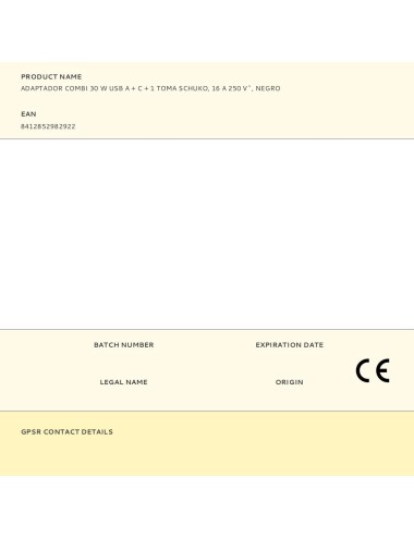 Adaptador combi 30 w usb a + c + 1 toma schuko, 16 a 250 v~, negro