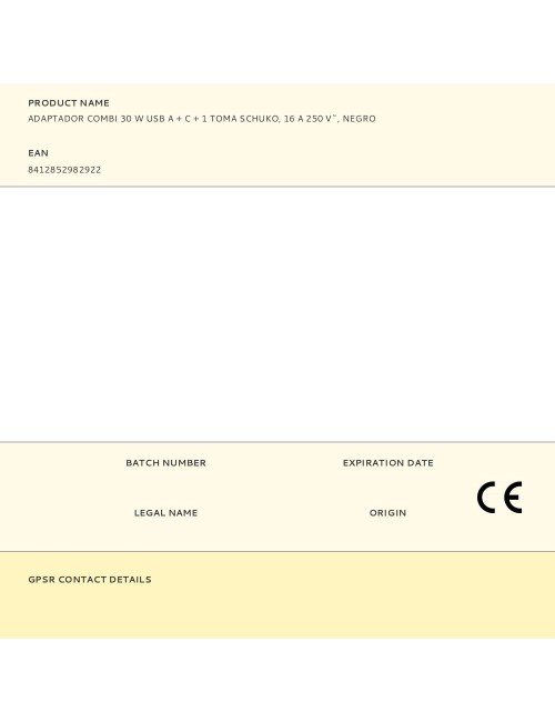 Adaptador combi 30 w usb a + c + 1 toma schuko, 16 a 250 v~, negro